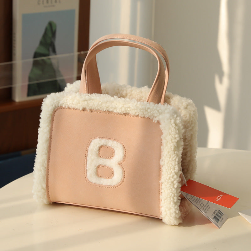 Women's Live Lamb Real Wool Down Portable Handbags