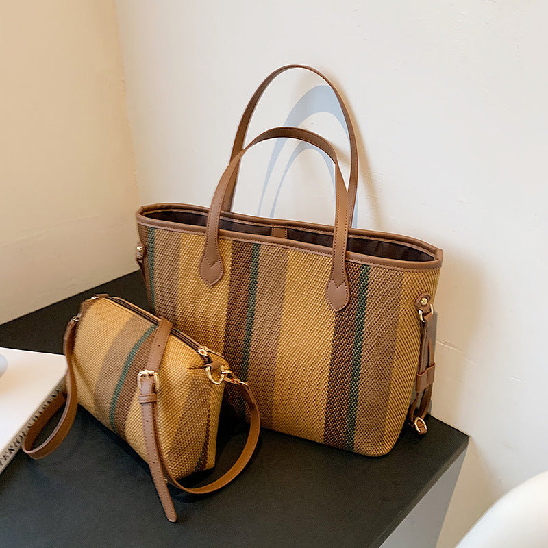 Canvas Large Capacity Underarm Popular Striped Shoulder Bags