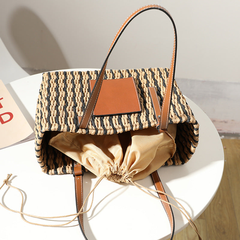 Women's Fashion Woven Portable Rattan Weave Seaside Shoulder Bags