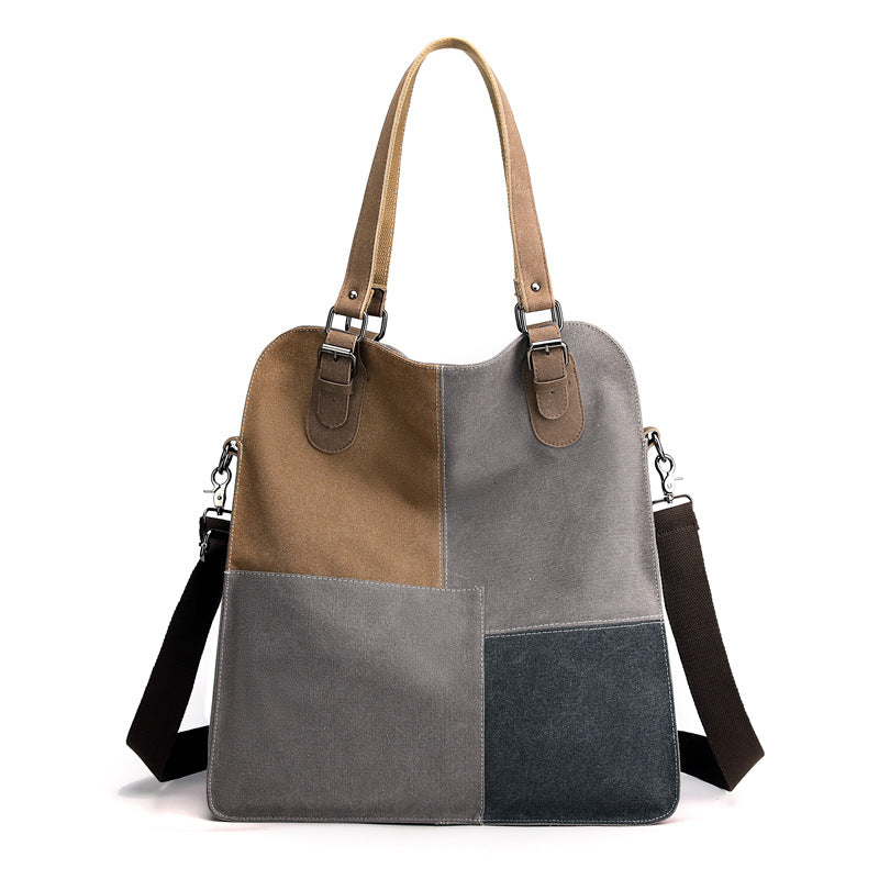 Women's Fashion Retro Patchwork Large Capacity Canvas Handbags