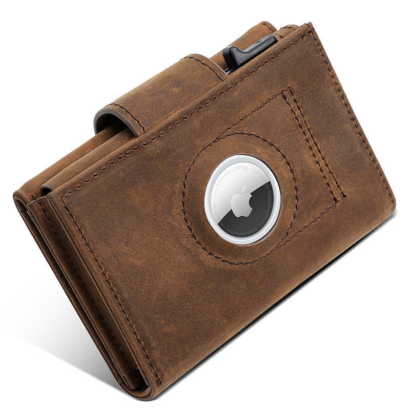 Men's Crazy Horse Leather Automatic Carbon Fiber Card Holder