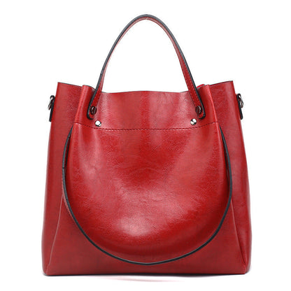 Women's Oil Leather Fashion Big Korean Style Shoulder Bags