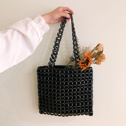 Autumn Large Capacity Wooden Bead Handmade Beaded Weave Shoulder Bags