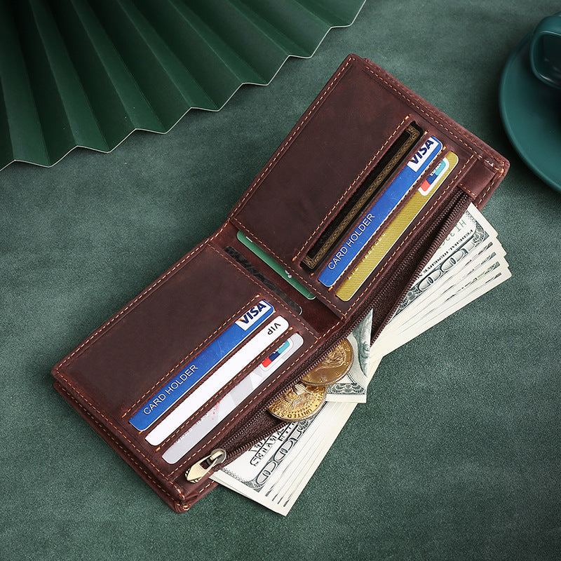 Men's Leather Retro Crazy Horse Minimalist Business Ladies Wallets