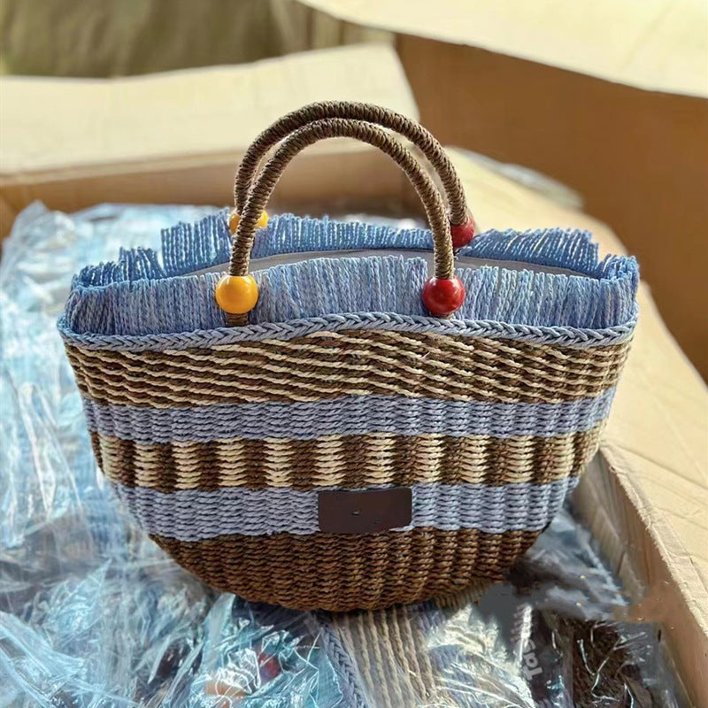 Basket Tassel Wooden Bead Decoration Cute Handbags