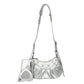 Women's Underarm Retro Rivet Motorcycle Pleated Crescent Crossbody Bags