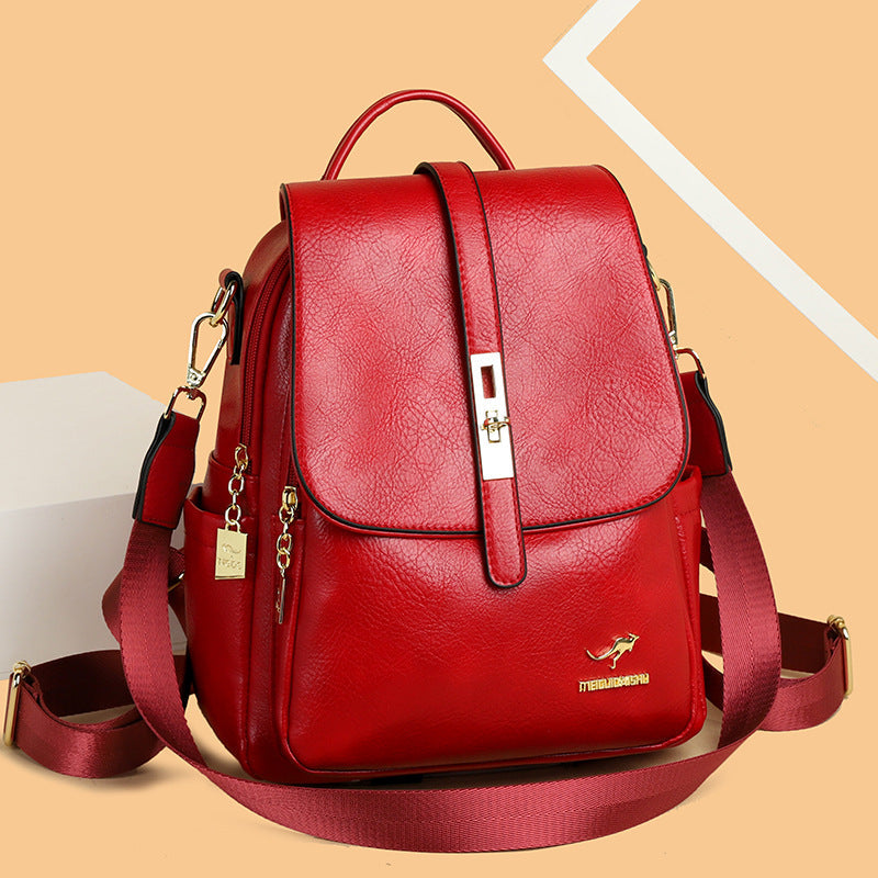 Women's Leather Korean Simple Fashion Large Capacity Backpacks