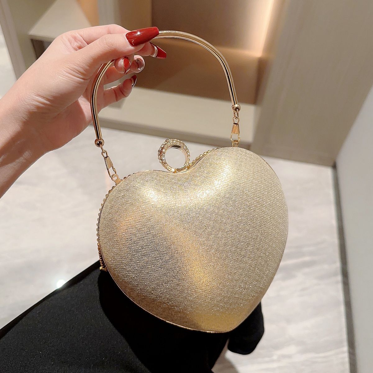 Women's Heart-shaped Dinner Rhinestone Banquet With Dress Bags