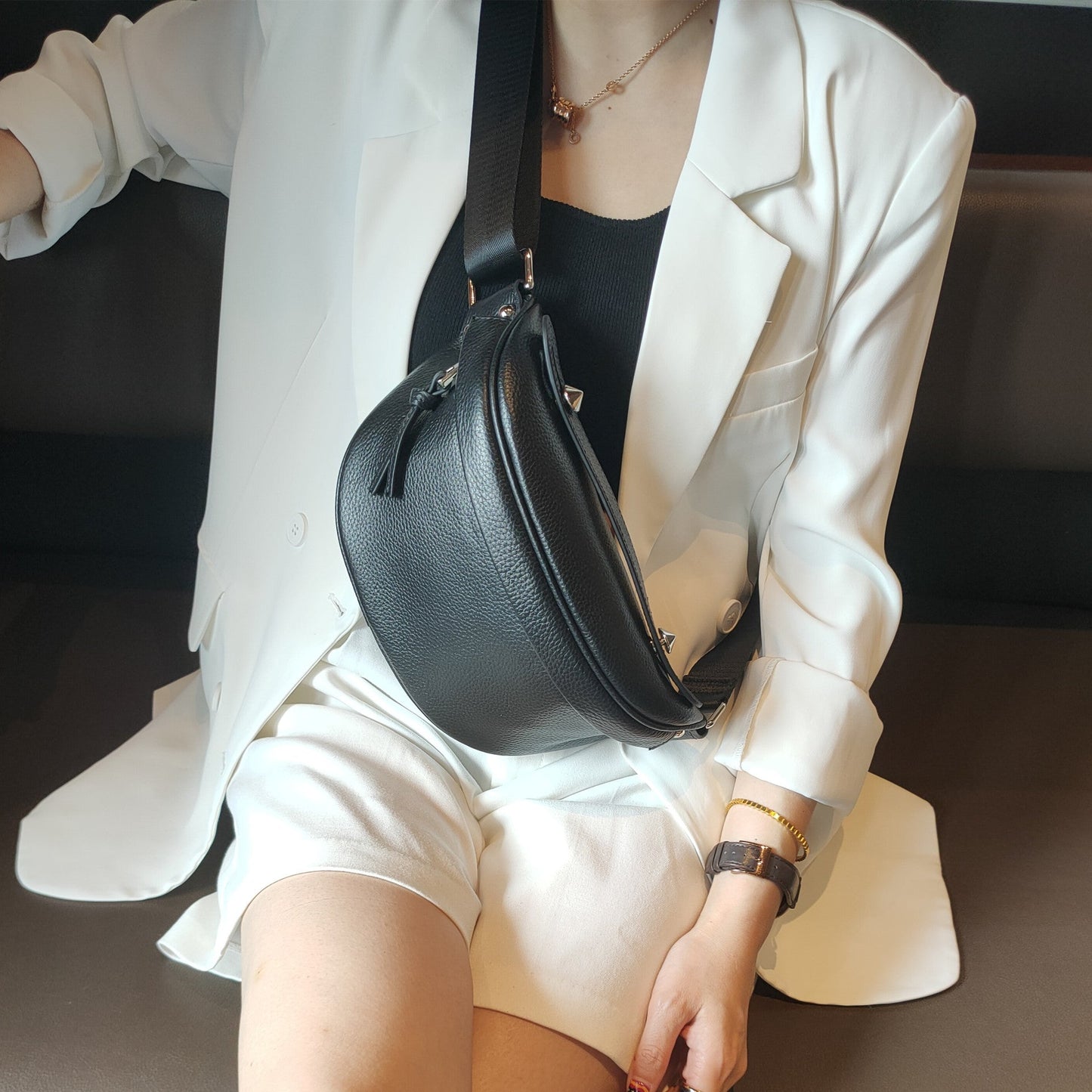 Women's Simple First Layer Cowhide Soft Disco Waist Packs