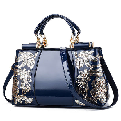 Women's Fashion Embroidery Large Capacity Bright Leather Shoulder Bags