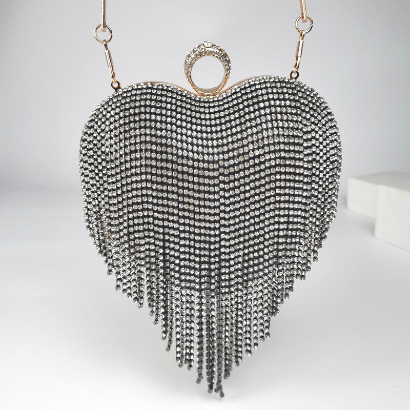 Heart Tassel Diamond Clutch Cheongsam Wedding Peach Bags