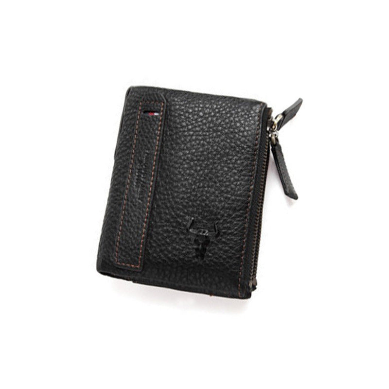Men's Leather Zipper Short Retro Multiple Slots Men's Wallets