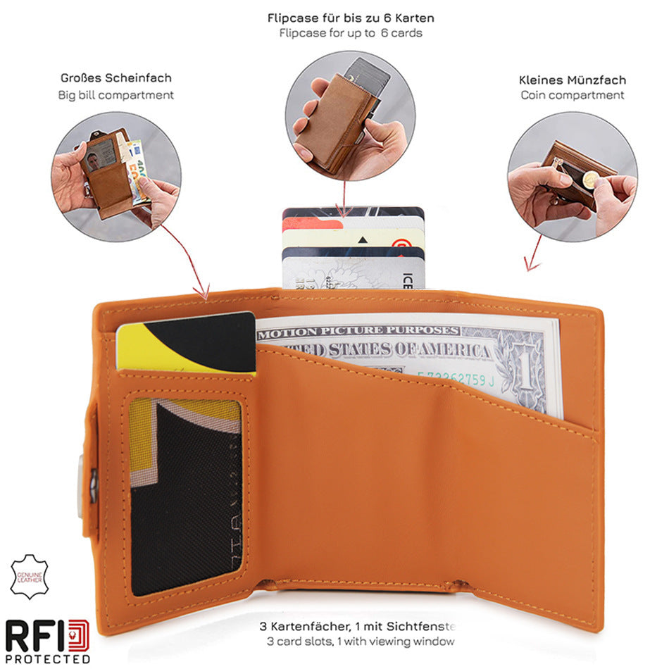 Men's Side Push Metal Shield Swiping Men's Wallets