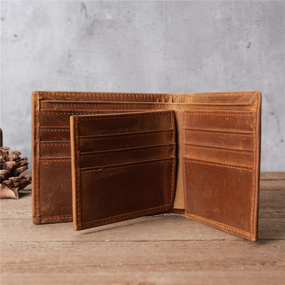 Men's Capacity Retro Crazy Horse Leather Genuine Cattlehide Surface Men's Wallets