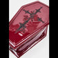 Women's Patent Leather Embroidered Coffin Red Punk Cosmetic Bags