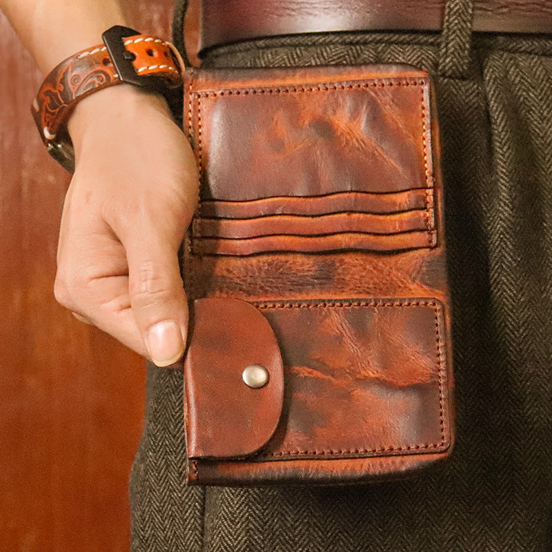 Men's Distressed Vegetable Tanning Leather Washed Simple Men's Wallets