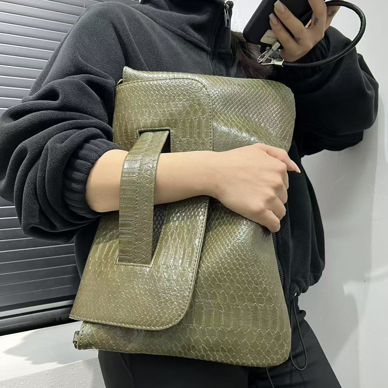 Pattern Strap Clutch Large Capacity File Handbags