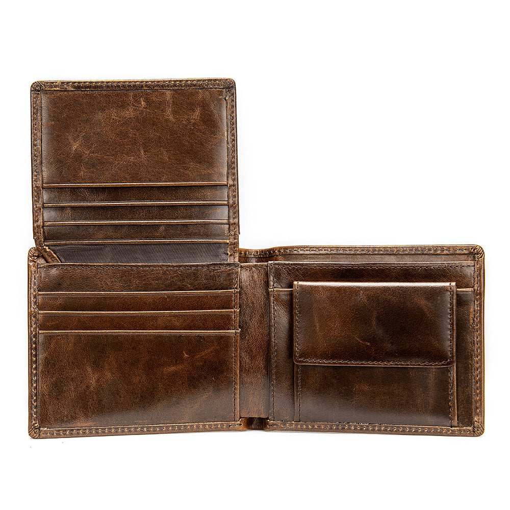 Men's Vintage Leather Swiping Gold Clip Short Purses