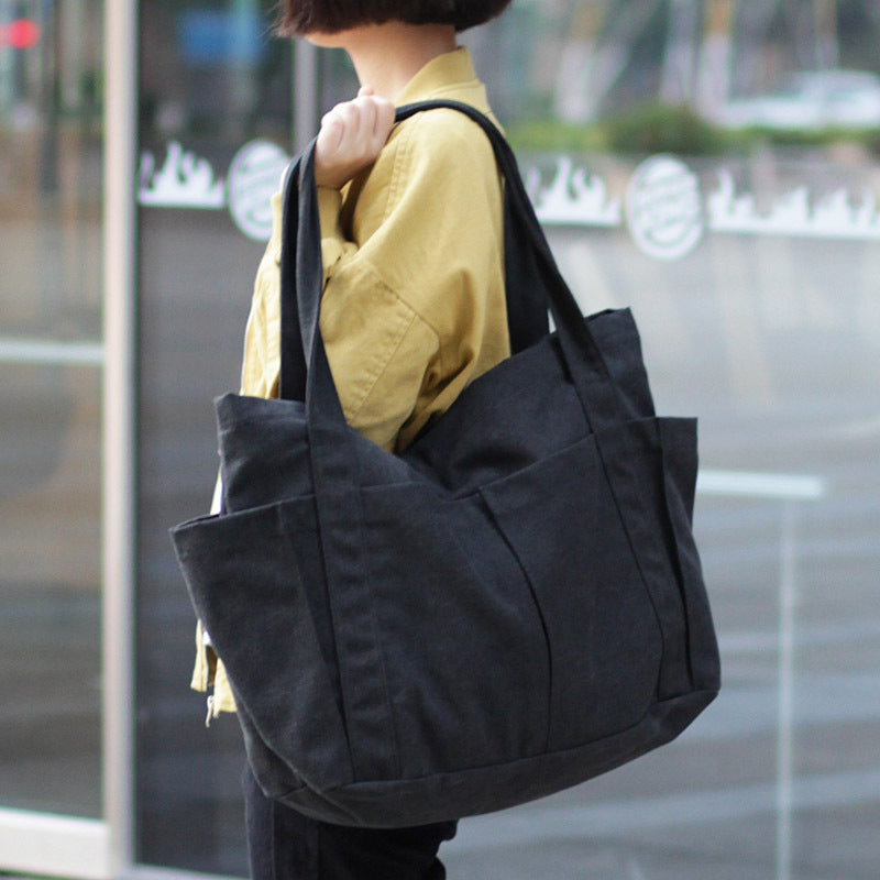 Leisure Artistic Solid Color Canvas Trendy Cloth Simple Fashion Shoulder Bags