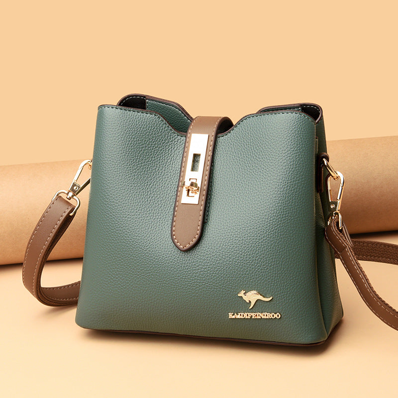 Women's Color Kangaroo Korean Fashion Textured Genuine Shoulder Bags