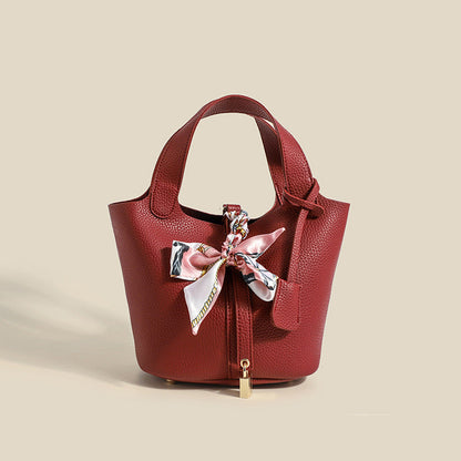 Women's Basket Fashion Portable Soft Leather Lychee Handbags