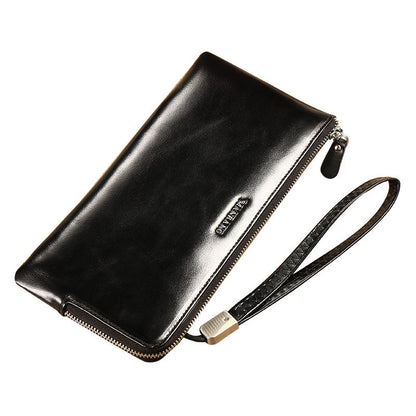 Men's Wax Leather First Layer Cowhide Zipper Men's Wallets
