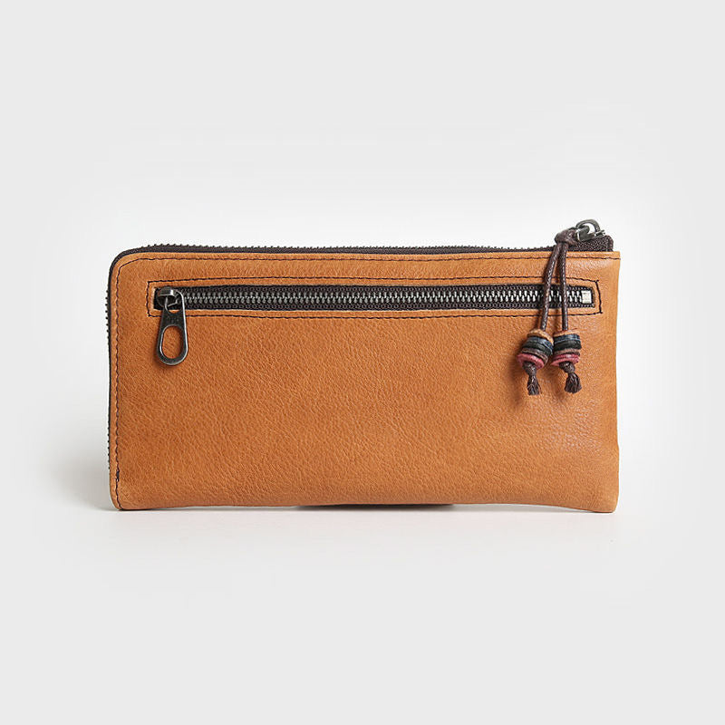 Women's & Men's Handmade Retro Long Genuine Leather Cowhide Clutch Bags