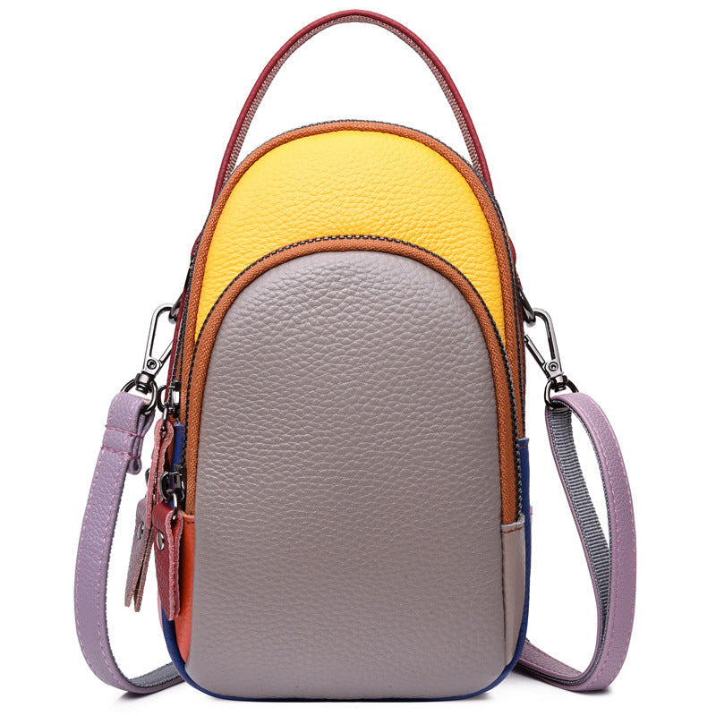 Women's Genuine Leather Cell Fashion Color Contrast First Shoulder Bags