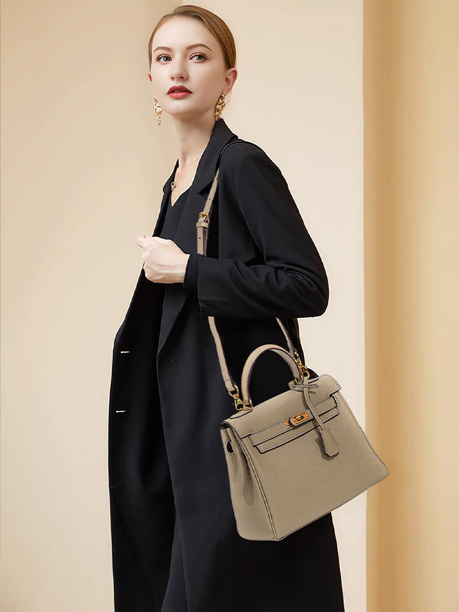 Women's High-grade Fashionable Genuine Leather Handmade Kelly First Layer Handbags