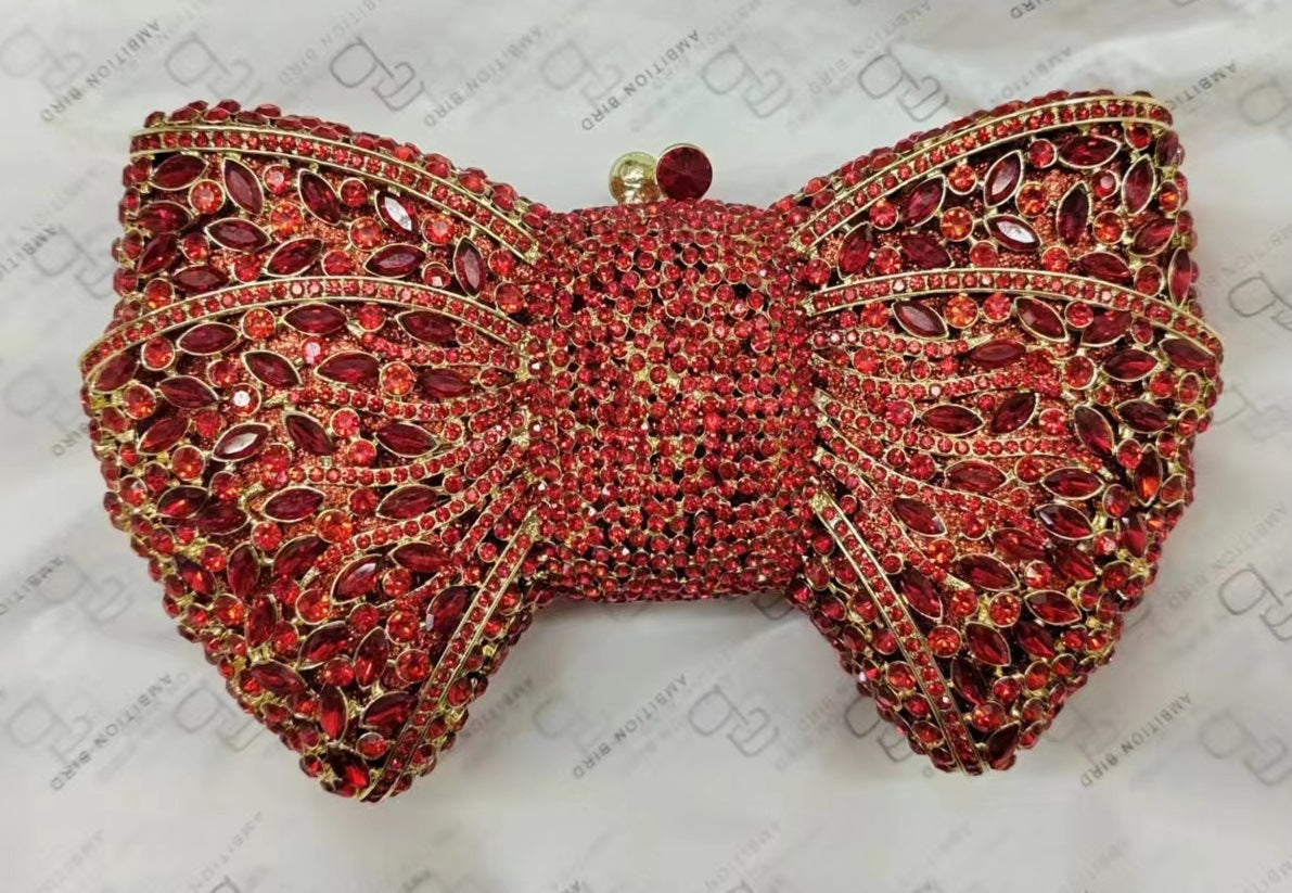 Women's Banquet Dress With Diamond Bow Holding Evening Bags