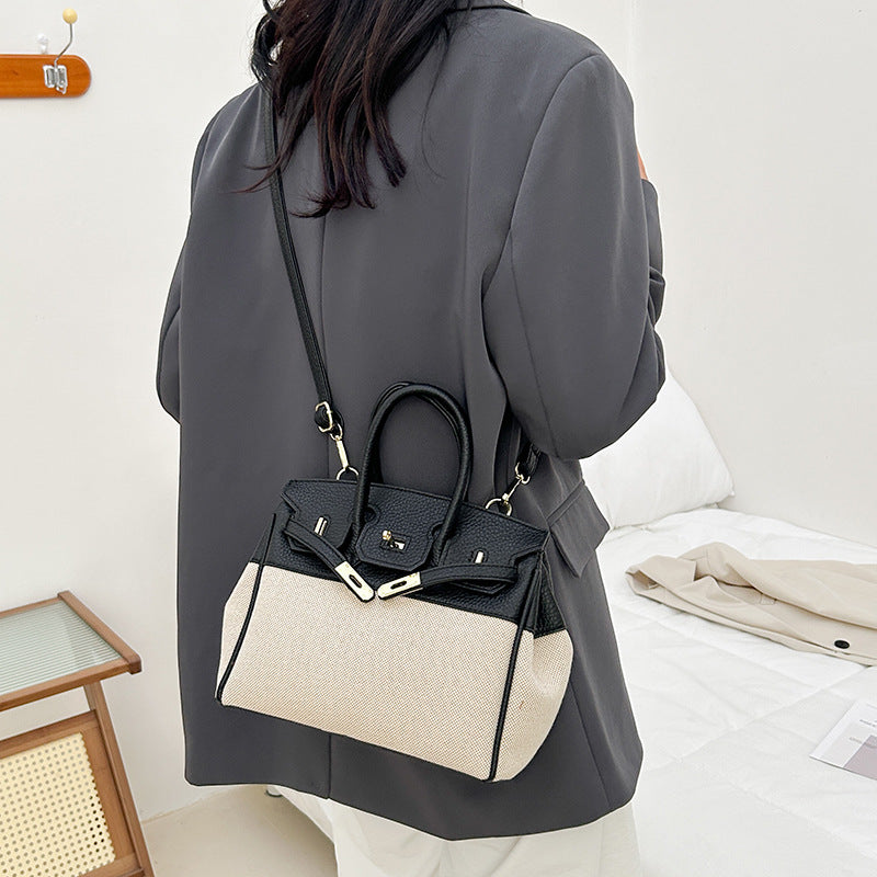 Women's High-grade Fashion Stitching Canvas Commuter Portable Bags