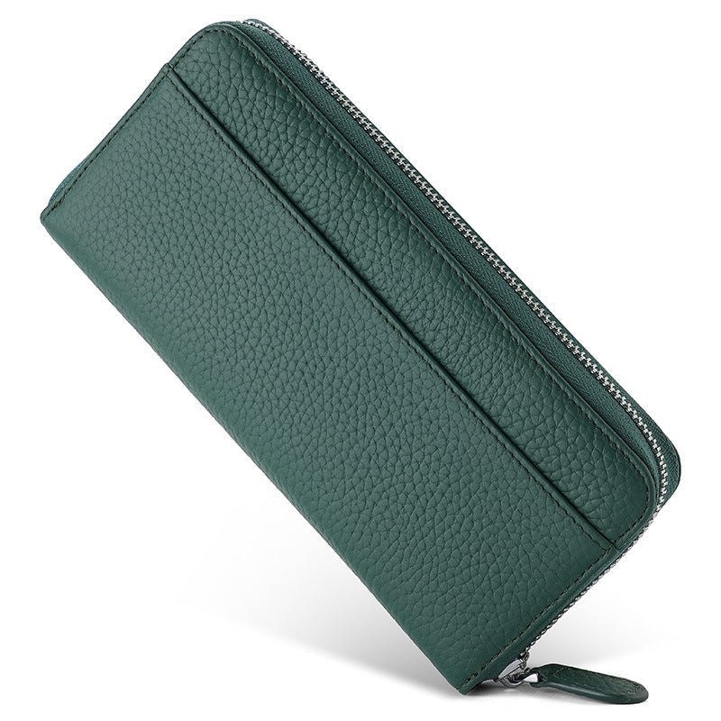 Women's Genuine Leather Long Zipper Clutch Ladies Wallets