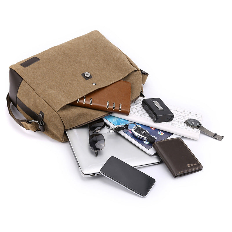 Men's Large Capacity Simple Retro Canvas Horizontal Men's Shoulder Bags