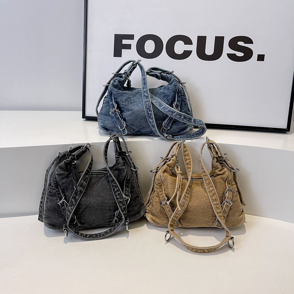 Korean Style Large Capacity Denim Underarm Crossbody Bags