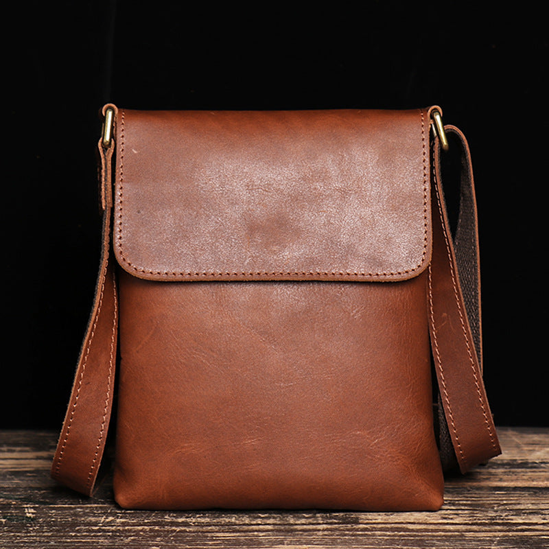 Men's Retro Crazy Horse Leather Simple Large Shoulder Bags