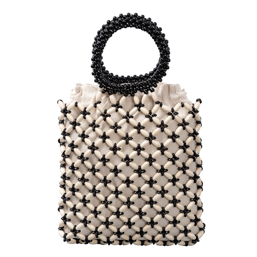 Women's Contrast Color Woven Commute Wooden Bead Shoulder Bags