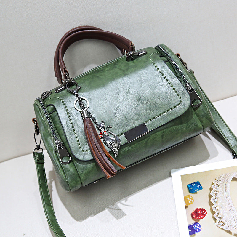 Women's Fashion Soft Leather Boston Pillow Simple Crossbody Bags