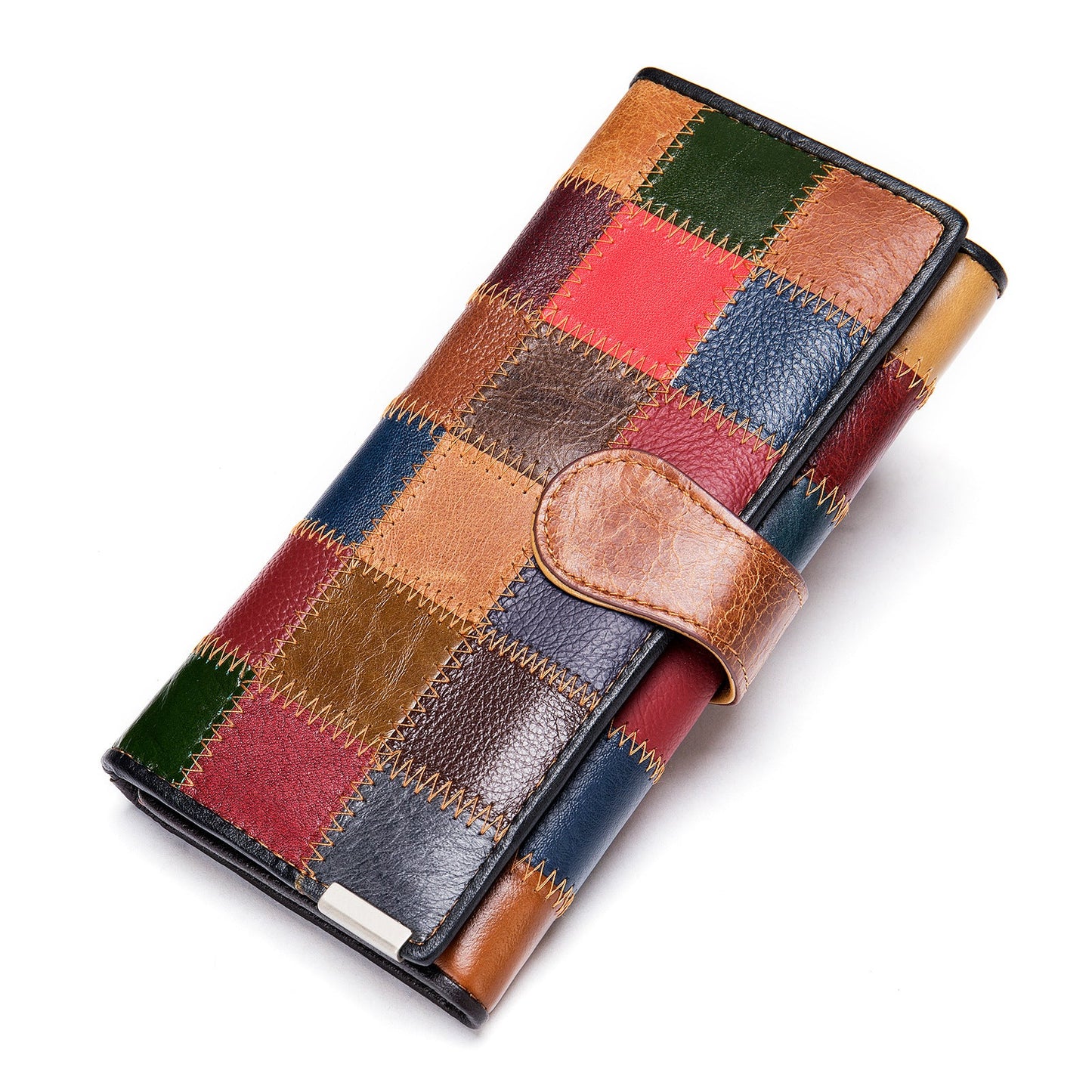 Women's First Layer Cowhide Colored Mosaic Rhombus Ladies Wallets