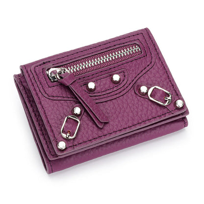 Women's Motorcycle Leather Short Folding Mini Change Ladies Wallets
