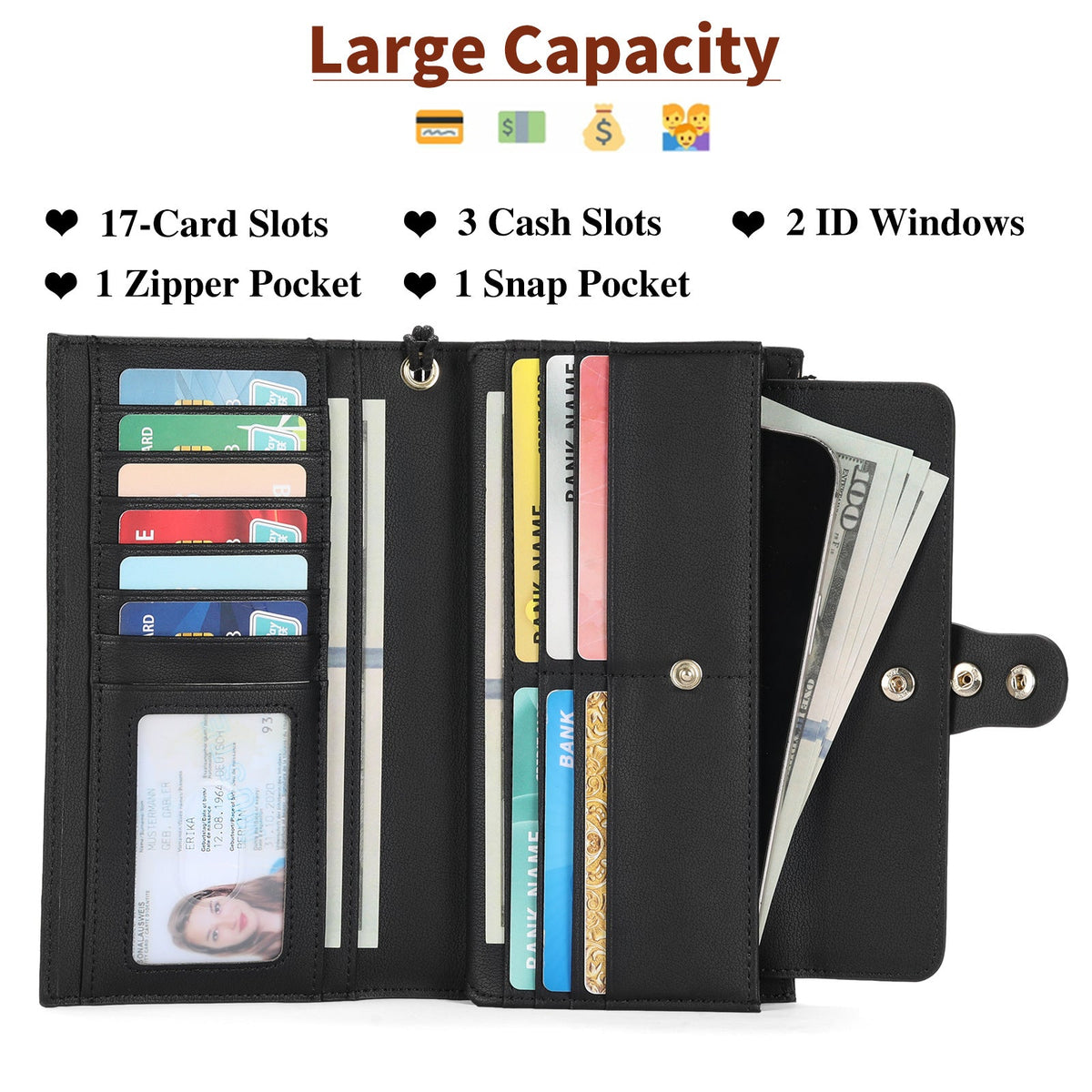 Women's Swiping Leather Large Capacity Long Ladies Wallets