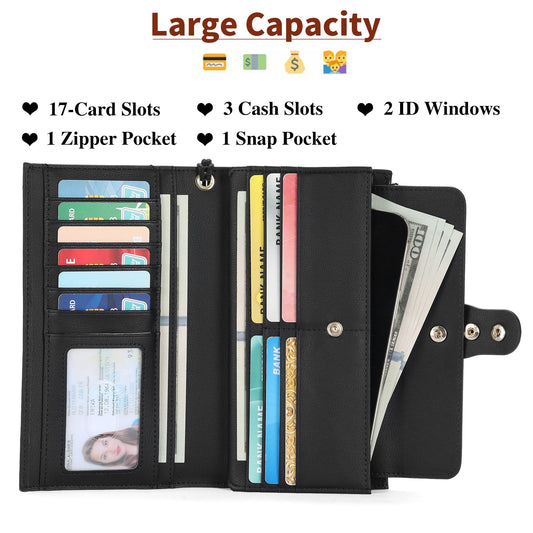 Women's Swiping Leather Large Capacity Long Ladies Wallets