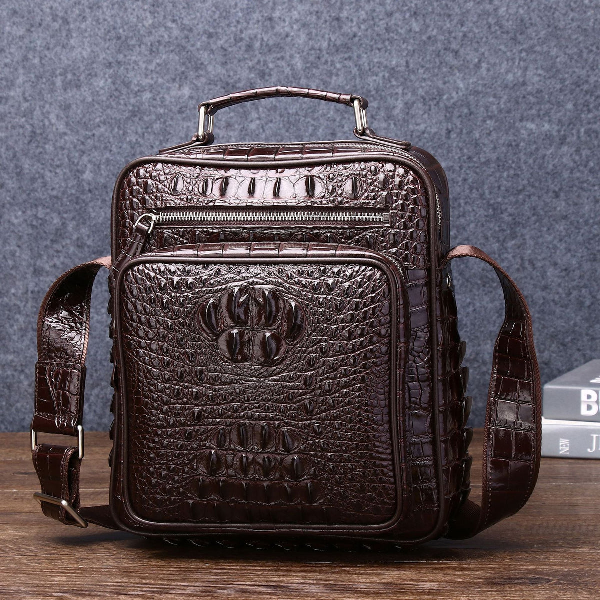 Men's Crocodile Fishbone Pattern Genuine Leather Fashion Men's Shoulder Bags