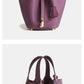 Layer Cowhide Lychee Pattern Solid Color Bucket Bags