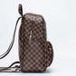 Women's Chessboard Plaid Retro Large Capacity Leather Backpacks