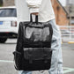 Men's Chessboard Grid High Quality Leather Large Backpacks