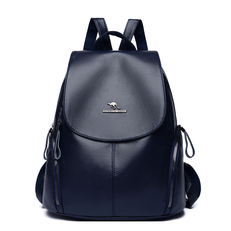 Women's Fashion Large Capacity Soft Leather Simple Backpacks