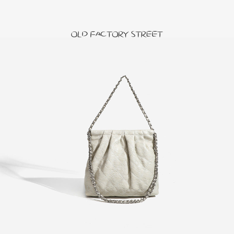 Women's Design Garbage Rhombus Chain White Leather Shoulder Bags