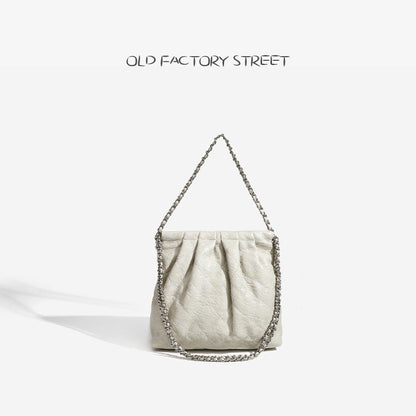 Women's Design Garbage Rhombus Chain White Leather Shoulder Bags