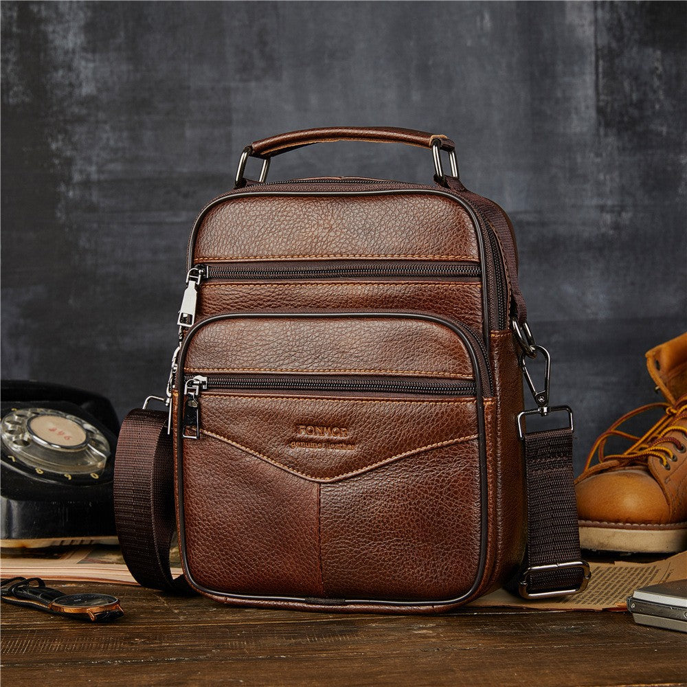 Men's Leather Vertical First Layer Cowhide Business Men's Shoulder Bags