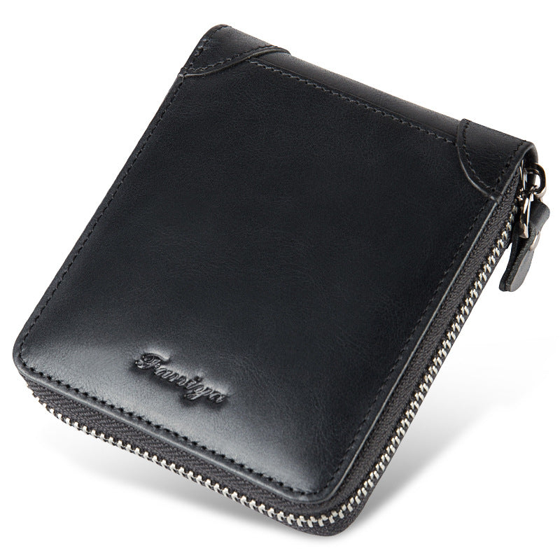 Men's Fanya Short Leather Zipper Driving License Men's Wallets